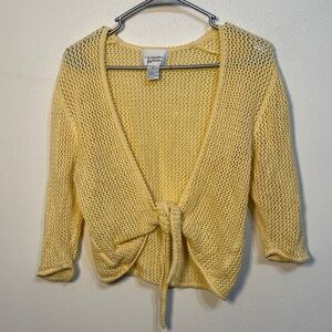 Christopher & Banks Pale Yellow Open-Weave Tie-Front Cardigan
